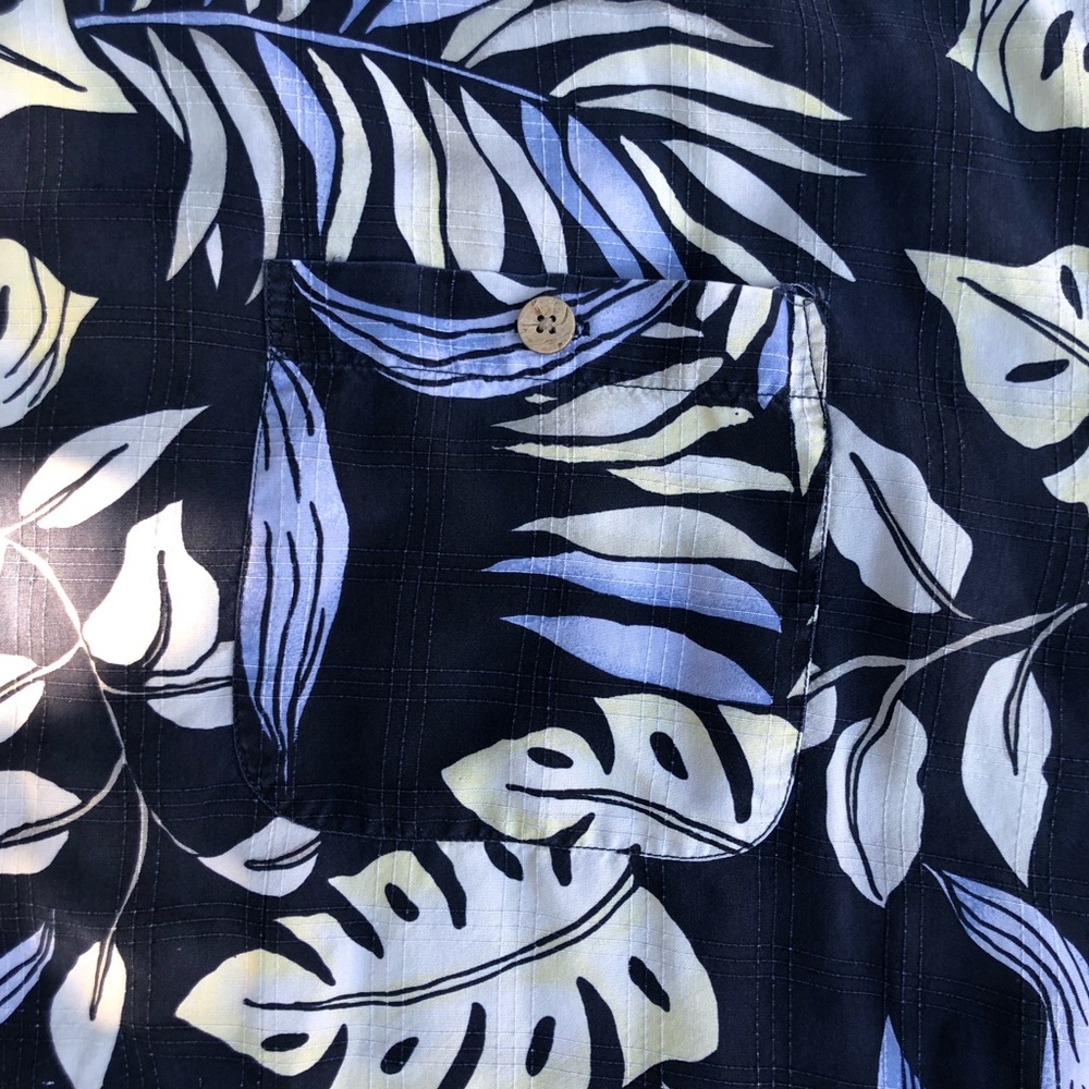 Cotton Reel 100% Silk Tropical Rain Forest Plant Button Down Navy Men Shirt 3XL - Picture 5 of 10